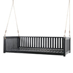 Patio Minimalist Twin Size Garden Swing Bed Wood Porch Swing with Ropes for Backyard, Safe Sloped Design
