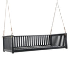Patio Minimalist Twin Size Garden Swing Bed Wood Porch Swing with Ropes for Backyard, Safe Sloped Design