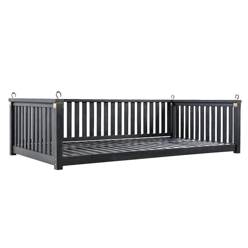 Patio Minimalist Twin Size Garden Swing Bed Wood Porch Swing with Ropes for Backyard, Safe Sloped Design