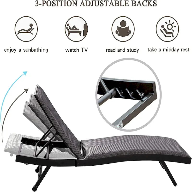 Outdoor Pe Wicker Chaise Lounge - Set Of 2 Patio Reclining Chair