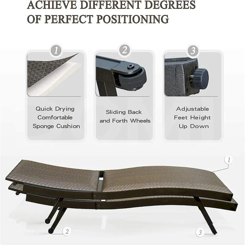 Outdoor Pe Wicker Chaise Lounge - Set Of 2 Patio Reclining Chair