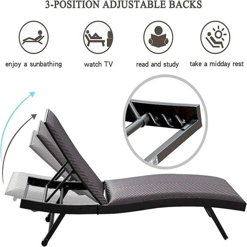 Outdoor Pe Wicker Chaise Lounge - Set Of 2 Patio Reclining Chair