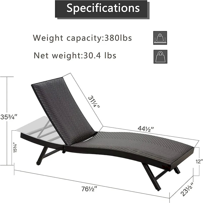Outdoor Pe Wicker Chaise Lounge - Set Of 2 Patio Reclining Chair