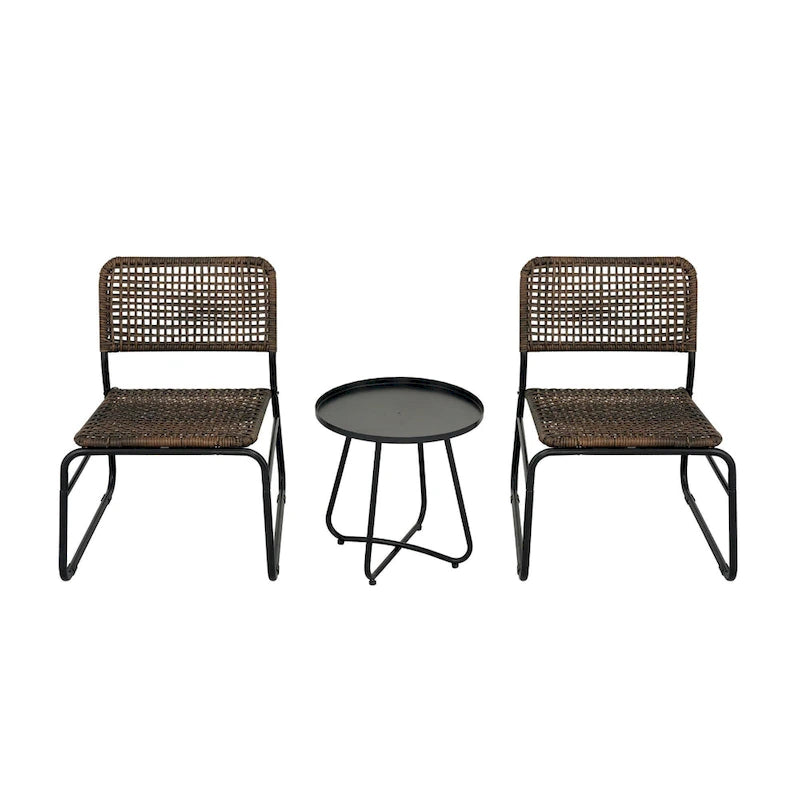 GDFStudio - Outdoor Kyle 3-Piece PE Rattan Patio Furniture Set with Modern Round Table and Steel Frame