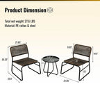 GDFStudio - Outdoor Kyle 3-Piece PE Rattan Patio Furniture Set with Modern Round Table and Steel Frame