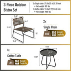GDFStudio - Outdoor Kyle 3-Piece PE Rattan Patio Furniture Set with Modern Round Table and Steel Frame
