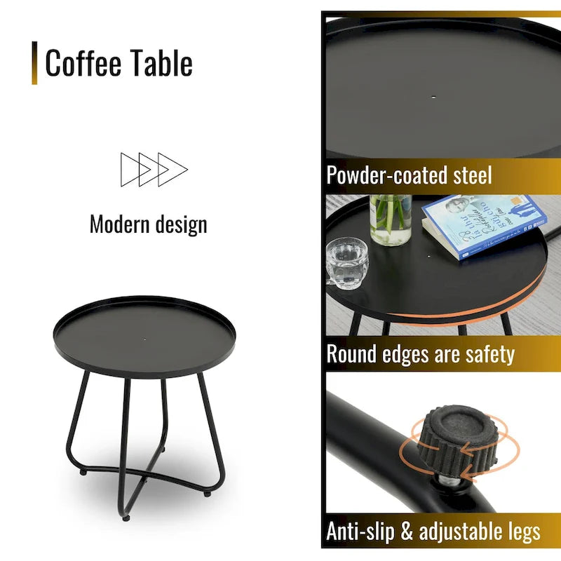 GDFStudio - Outdoor Kyle 3-Piece PE Rattan Patio Furniture Set with Modern Round Table and Steel Frame