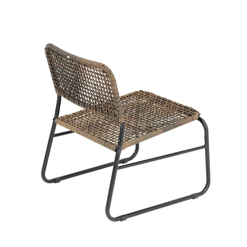 GDFStudio - Outdoor Kyle 3-Piece PE Rattan Patio Furniture Set with Modern Round Table and Steel Frame
