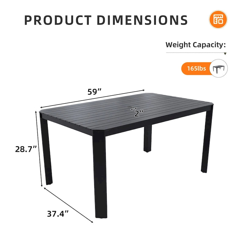 GDFStudio -Sharon Modern Outdoor Aluminum Table with Slats, Angled Corners, Umbrella Hole, and Adjustable Non-Slip Pads