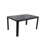 GDFStudio -Sharon Modern Outdoor Aluminum Table with Slats, Angled Corners, Umbrella Hole, and Adjustable Non-Slip Pads