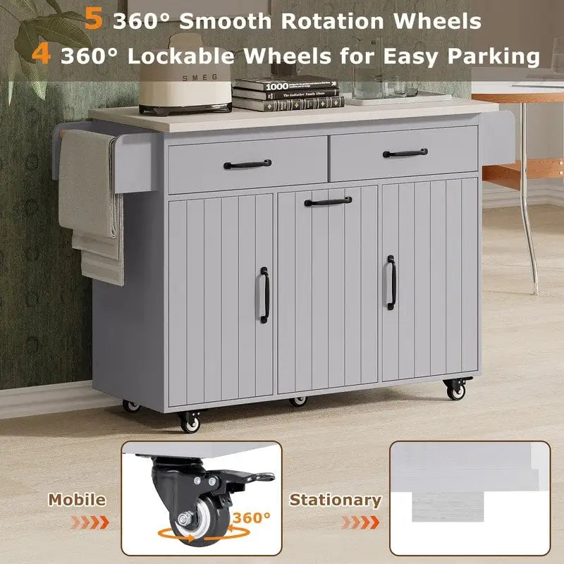 Alger Kitchen Island with Trash Can Storage Cabinet