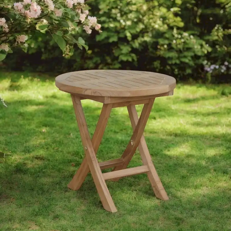 HomeRoots 20 Natural Rounded Solid Wood Folding Outdoor Side Table
