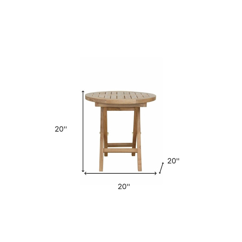 HomeRoots 20 Natural Rounded Solid Wood Folding Outdoor Side Table
