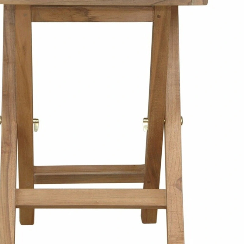 HomeRoots 20 Natural Rounded Solid Wood Folding Outdoor Side Table
