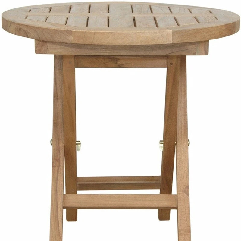 HomeRoots 20 Natural Rounded Solid Wood Folding Outdoor Side Table