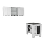 HomeRoots White And Dark Brown 41 Kitchen Island Set With Storage - 40.5' X '35.4' X '27.5