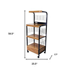 HomeRoots Black and Natural 26 Rolling Kitchen Cart With Storage - 25.5' X '59.5' X '17