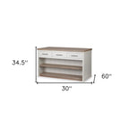 HomeRoots White And Brown Two Tone Wooden Kitchen Island With 3 Drawers - 30' X '34.5' X '60