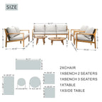 7-seater Modern Outdoor Acacia Wood Sofa Set with Sleek Coffee Table and Removable Cushions