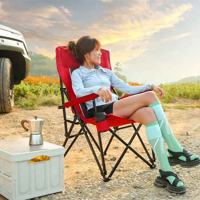 High-Back Heavy-Duty Lawn Chair Supports 250 Lbs, Portable Collapsible Design With Cup Holder