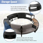 Outdoor Patio Rattan Spa Surround Frame Sofa Set with Storage Spaces, Bench and Cushions
