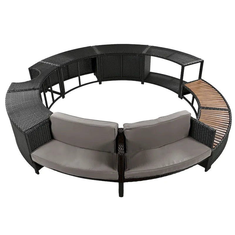 Outdoor Patio Rattan Spa Surround Frame Sofa Set with Storage Spaces, Bench and Cushions