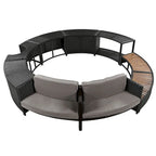 Outdoor Patio Rattan Spa Surround Frame Sofa Set with Storage Spaces, Bench and Cushions