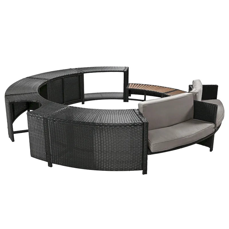 Outdoor Patio Rattan Spa Surround Frame Sofa Set with Storage Spaces, Bench and Cushions