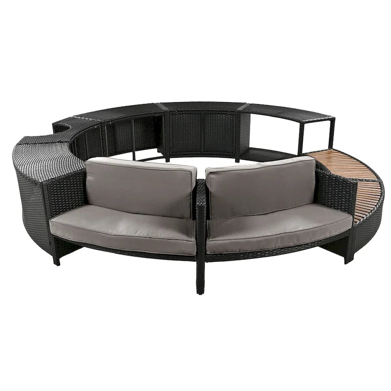 Outdoor Patio Rattan Spa Surround Frame Sofa Set with Storage Spaces, Bench and Cushions