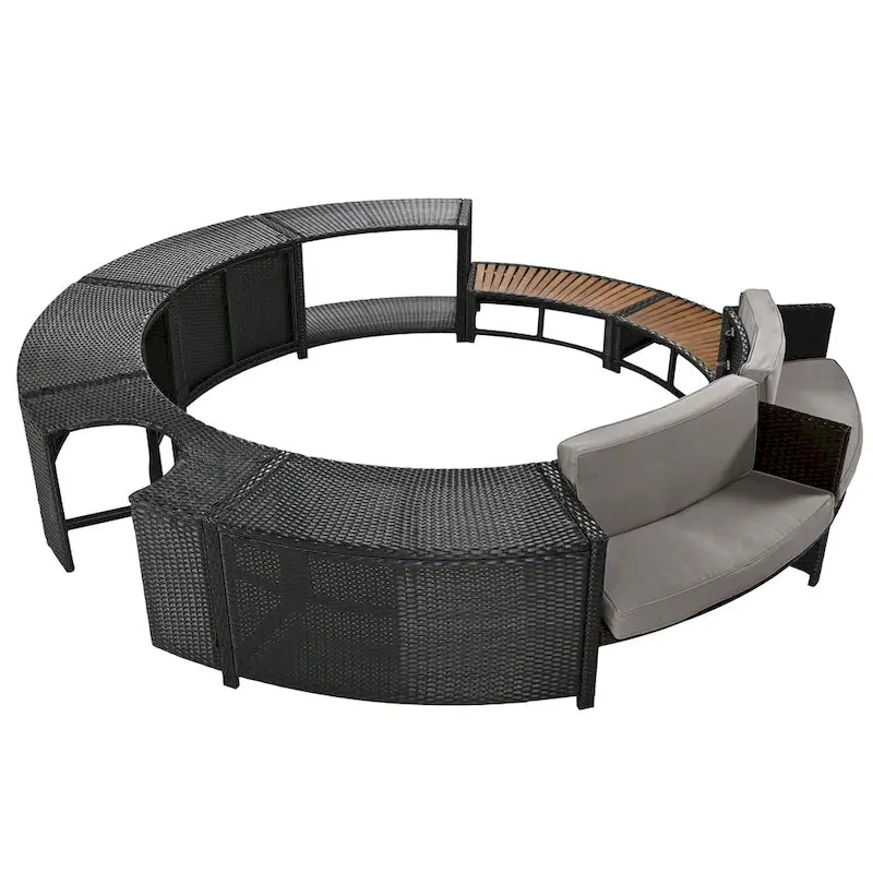 Outdoor Patio Rattan Spa Surround Frame Sofa Set with Storage Spaces, Bench and Cushions