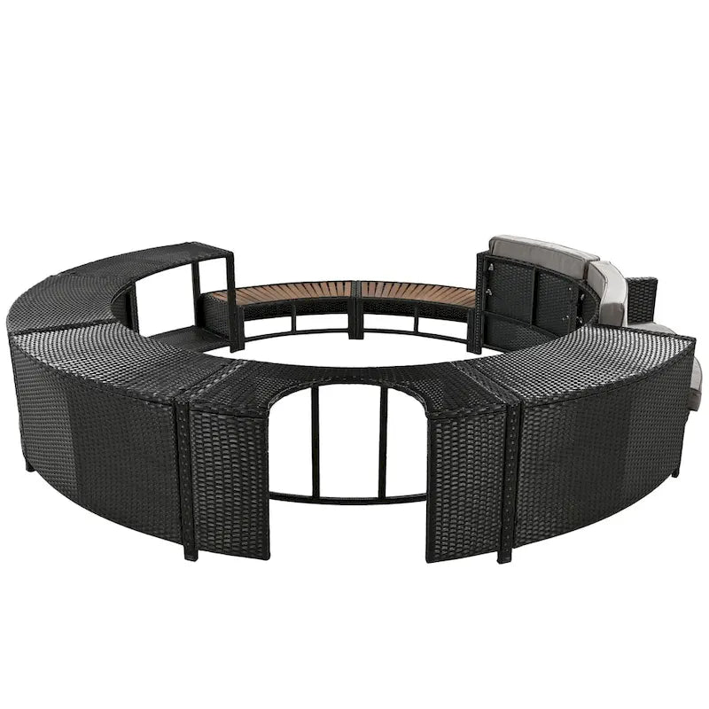 Outdoor Patio Rattan Spa Surround Frame Sofa Set with Storage Spaces, Bench and Cushions