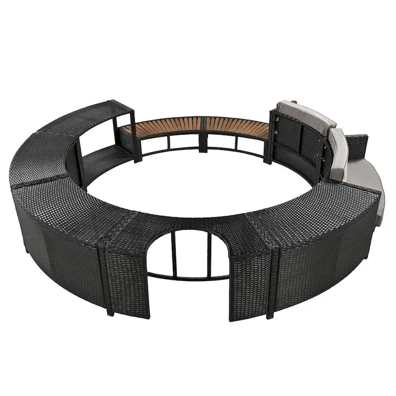 Outdoor Patio Rattan Spa Surround Frame Sofa Set with Storage Spaces, Bench and Cushions