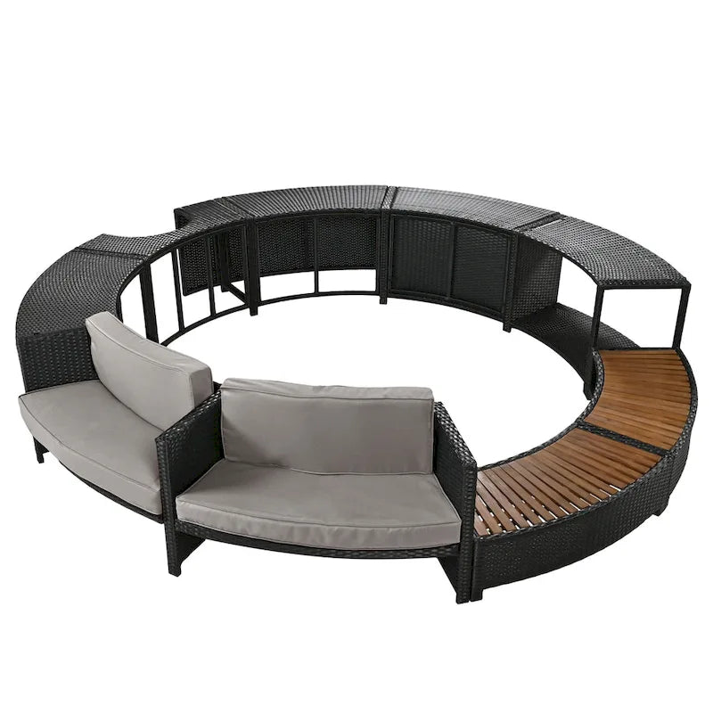 Outdoor Patio Rattan Spa Surround Frame Sofa Set with Storage Spaces, Bench and Cushions