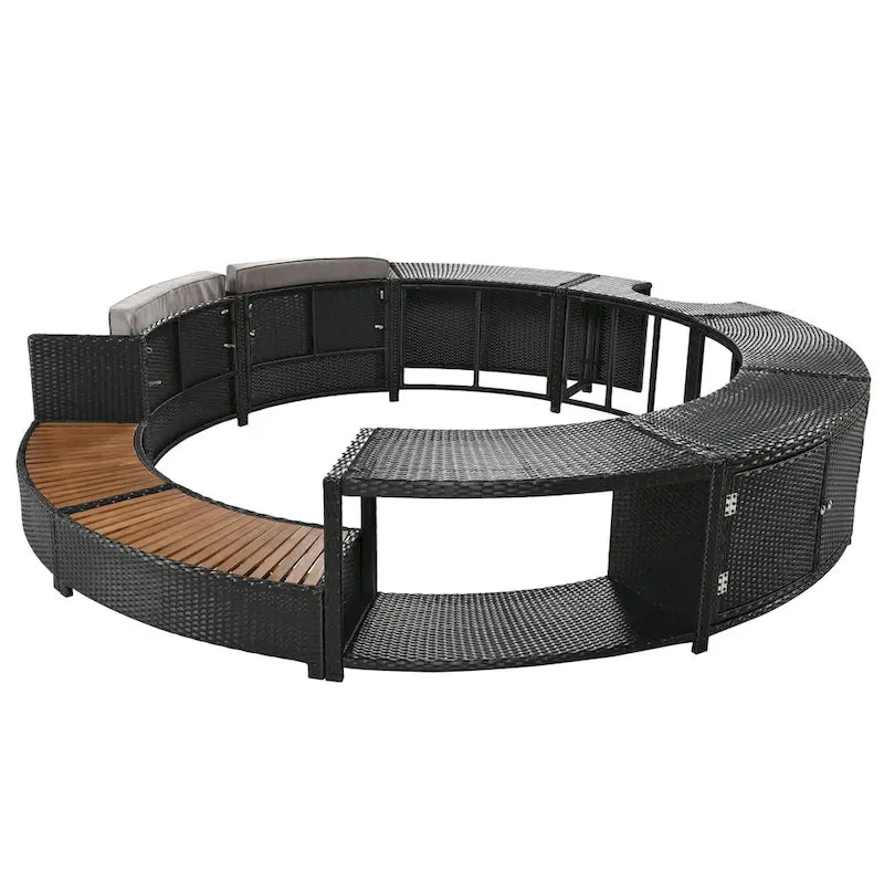 Outdoor Patio Rattan Spa Surround Frame Sofa Set with Storage Spaces, Bench and Cushions