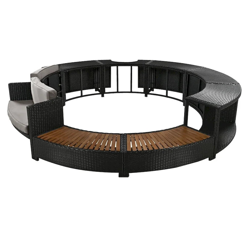 Outdoor Patio Rattan Spa Surround Frame Sofa Set with Storage Spaces, Bench and Cushions