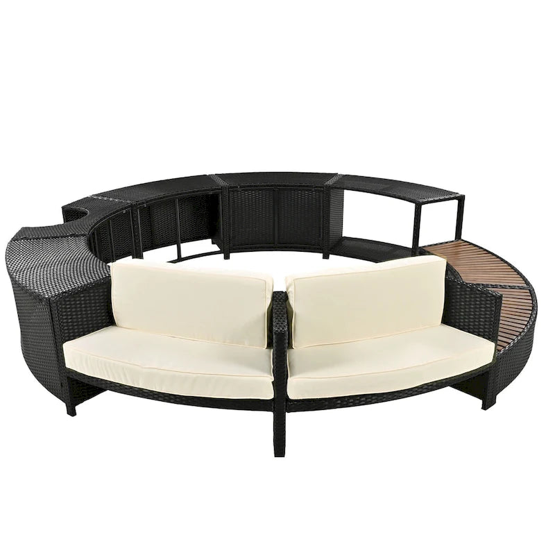 Outdoor Patio Rattan Spa Surround Frame Sofa Set with Storage Spaces, Bench and Cushions