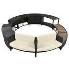 Outdoor Patio Rattan Spa Surround Frame Sofa Set with Storage Spaces, Bench and Cushions