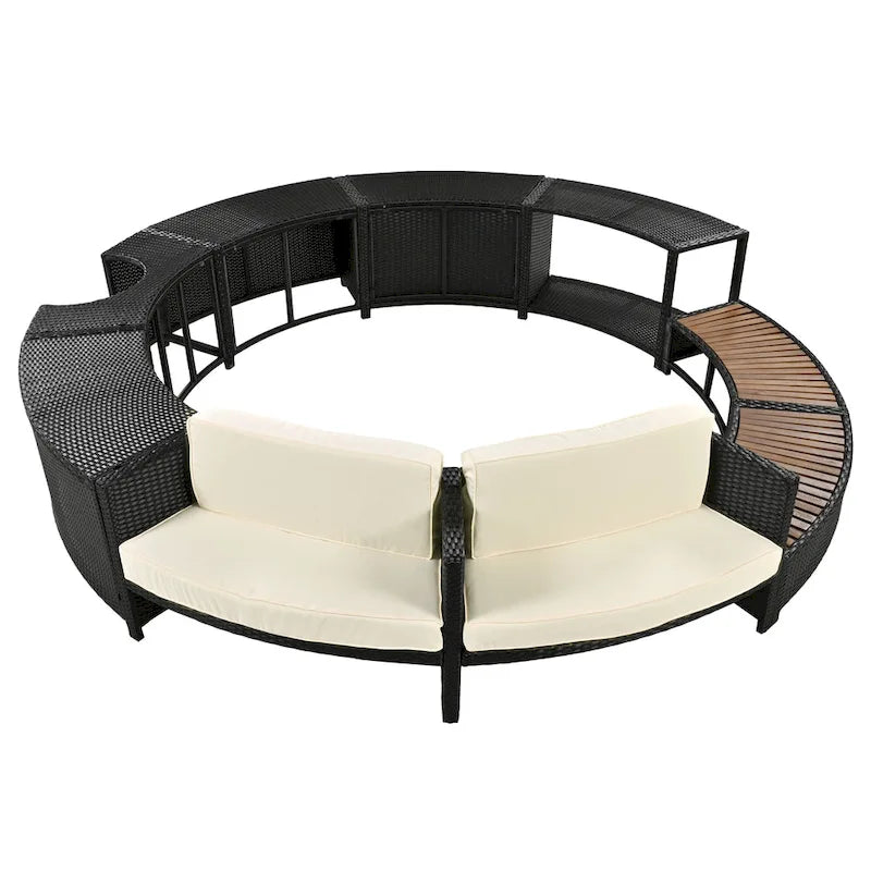 Outdoor Patio Rattan Spa Surround Frame Sofa Set with Storage Spaces, Bench and Cushions