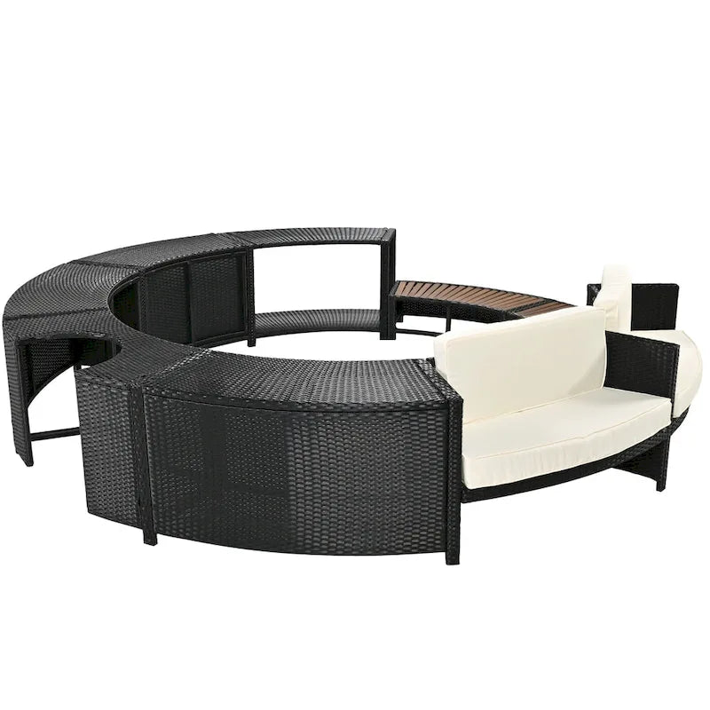 Outdoor Patio Rattan Spa Surround Frame Sofa Set with Storage Spaces, Bench and Cushions