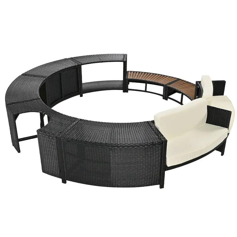 Outdoor Patio Rattan Spa Surround Frame Sofa Set with Storage Spaces, Bench and Cushions