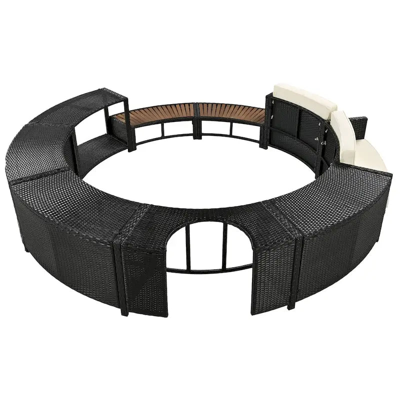 Outdoor Patio Rattan Spa Surround Frame Sofa Set with Storage Spaces, Bench and Cushions