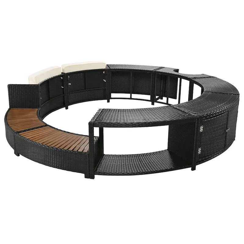 Outdoor Patio Rattan Spa Surround Frame Sofa Set with Storage Spaces, Bench and Cushions