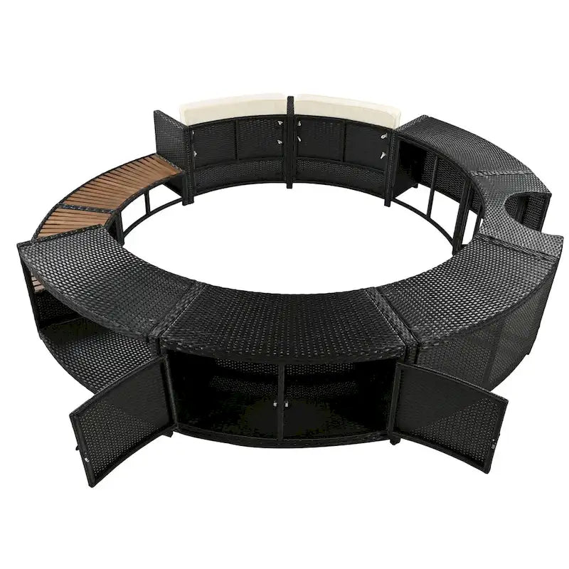 Outdoor Patio Rattan Spa Surround Frame Sofa Set with Storage Spaces, Bench and Cushions