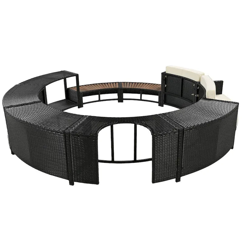 Outdoor Patio Rattan Spa Surround Frame Sofa Set with Storage Spaces, Bench and Cushions