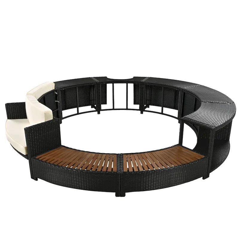 Outdoor Patio Rattan Spa Surround Frame Sofa Set with Storage Spaces, Bench and Cushions