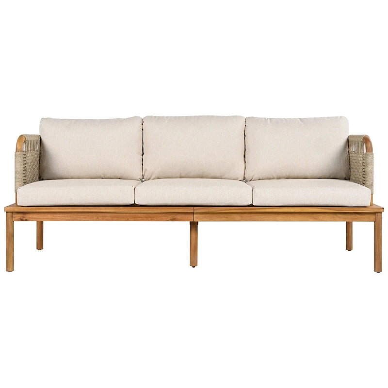 Outdoor 4-piece Acacia Wood and Rope Patio Sofa Set