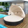 Outdoor Rattan Round Daybed with Retractable Canopy & Washable Cushions