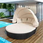 Outdoor Rattan Round Daybed with Retractable Canopy & Washable Cushions