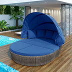 Outdoor Rattan Round Daybed with Retractable Canopy & Washable Cushions