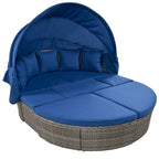 Outdoor Rattan Round Daybed with Retractable Canopy & Washable Cushions
